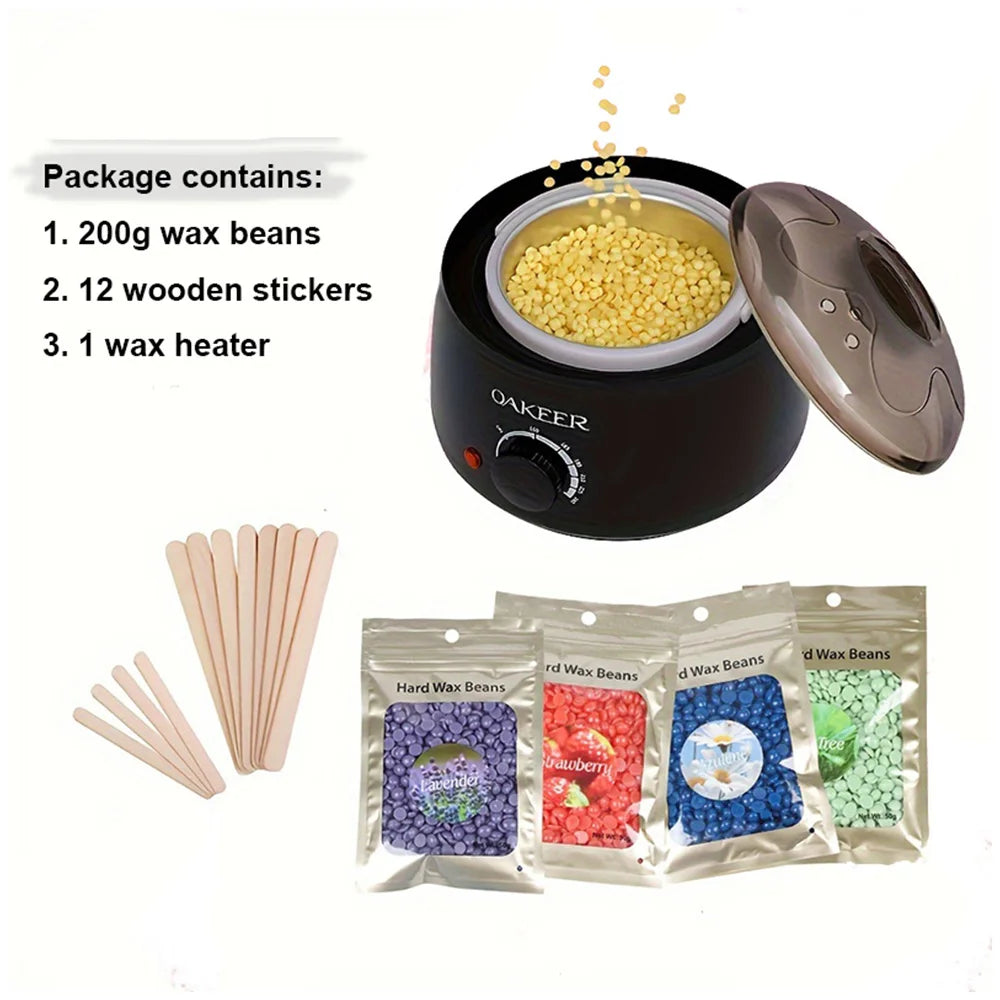 [EU Plug] 200ml Black Wax Melting Machine + 200g Wax Beans Set, Wax Heating, Wax Hair Removal And Wax Therapy Machine