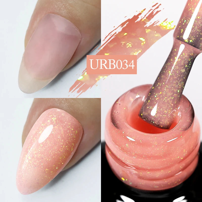 UR SUGAR 7ml Crystal Nude Rubber Base Gel Milky White Pink Gold Glitter Semi Permanent Soak Off UV LED Nail Art Construction Gel