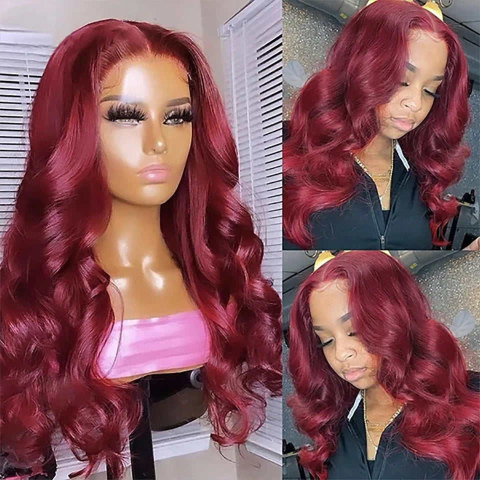 Body Wave Burgundy 13x4 HD Lace Front Human Hair Wigs For Women 99j Bug Red Colored 13x4 HD Lace Frontal Wigs 100% Human Hair