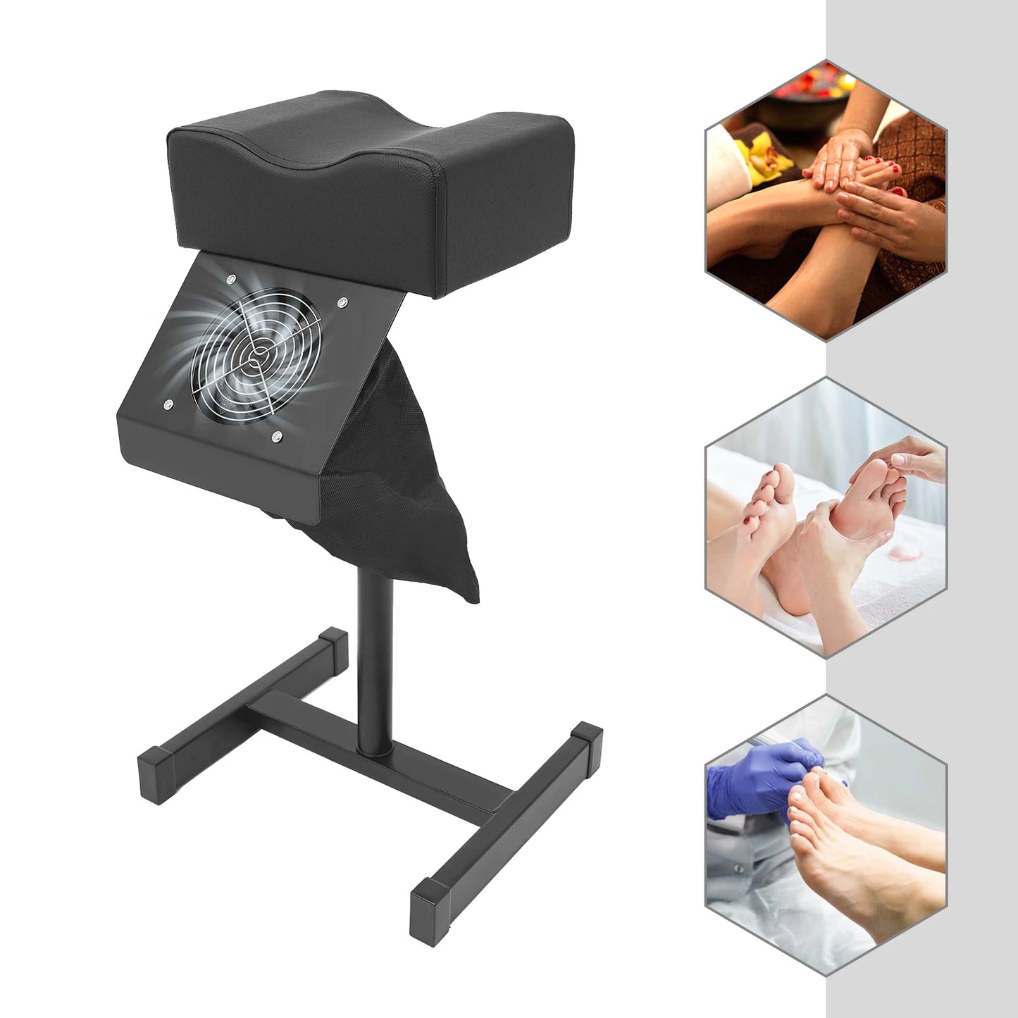 Pedicure Stool Chair Beauty Salon Lift Stool Footrest Nail Bench W/Cleaning Fan White/Black