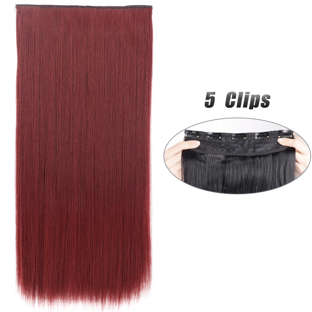 Synthetic 5 Clip In Hair Extensions Long Straight Hairstyle Hairpiece Black Brown Blonde 80CM Natural Fake Hair For Women