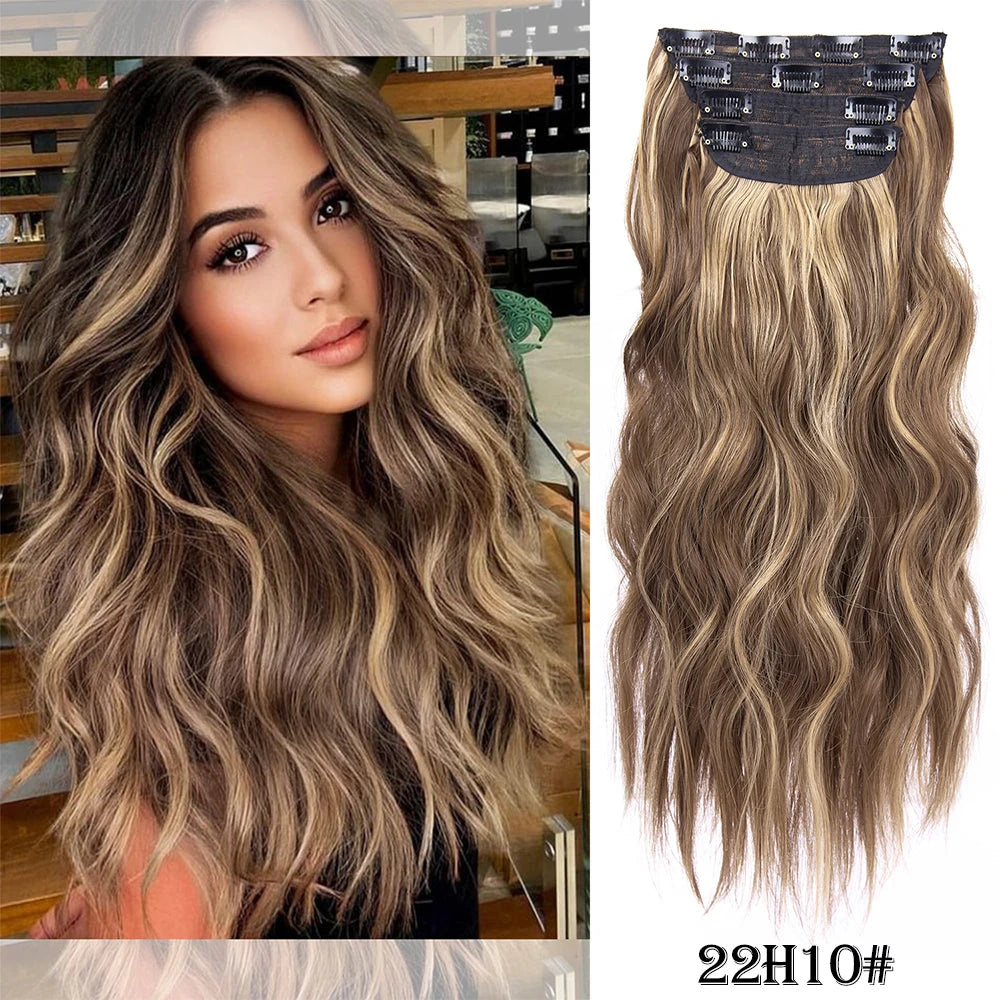 4Pcs/Set 20Inch Synthetic Hair Clip In Long Wavy Thick Hairpieces For Women Full Head Synthetic Hair Extensions Ombre Hairpieces