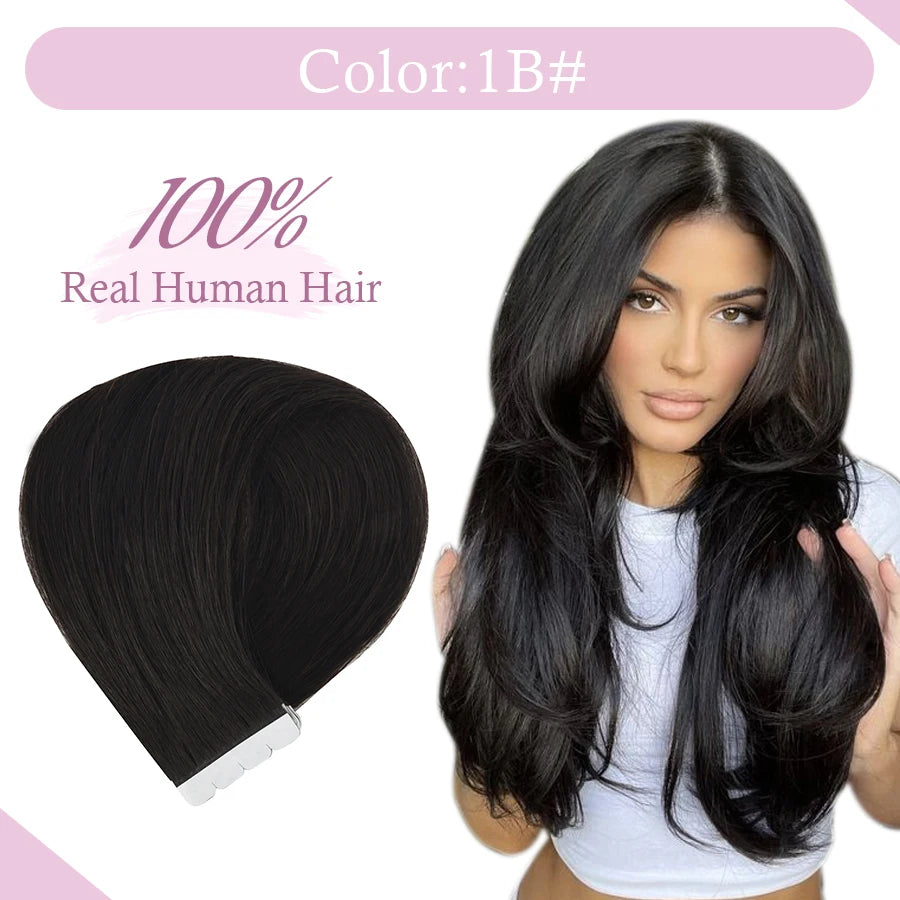 TSITSI Straight Human Hair Tape In Human Hair Extensions Natural Hair 100% Premium Non-Remy Seamless Skin Weft Hair For Girls