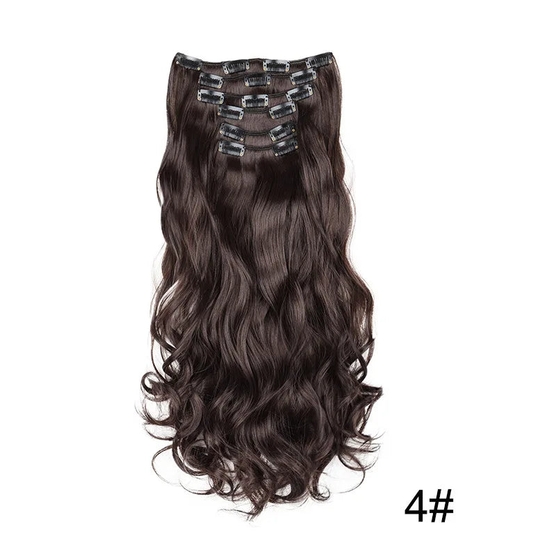 24Inch 16 Clips in Hair Extensions Long Straight Hairstyle Synthetic Blonde Black Hairpieces Heat Resistant False Hair Daily Use