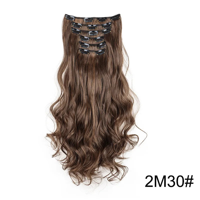 24Inch 16 Clips in Hair Extensions Long Straight Hairstyle Synthetic Blonde Black Hairpieces Heat Resistant False Hair Daily Use