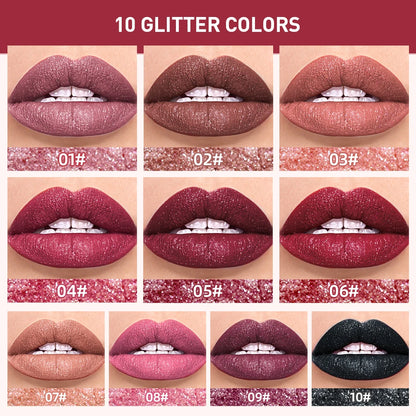 QIBEST Diamond Liquid Lipstick Moisturizing Long-Lasting Purple Sparkling Waterproof Lip Gloss Cosmetics Matte Glitter Lipstick