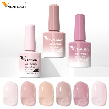 Venalisa Color Nail Gel Polish Kit  Jelly Pink Semi-transparent HEMA FREE Self Leveling Nude Natural Pink Nail Manicure Set