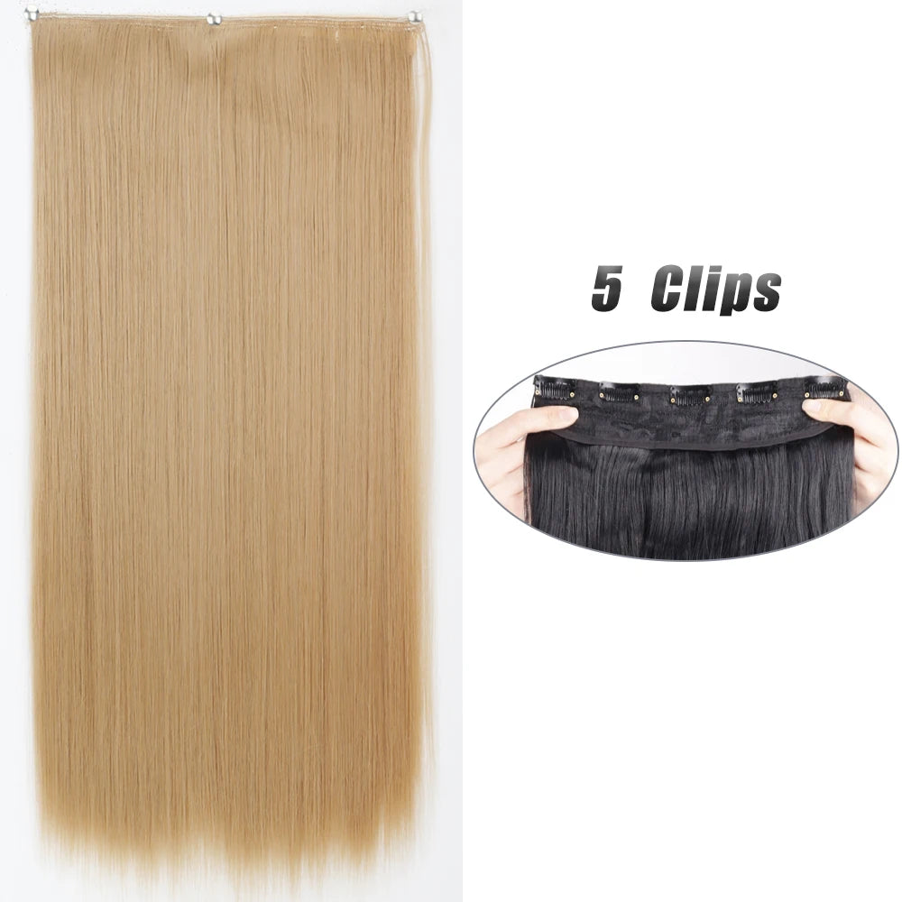 Synthetic 5 Clip In Hair Extensions Long Straight Hairstyle Hairpiece Black Brown Blonde 80CM Natural Fake Hair For Women