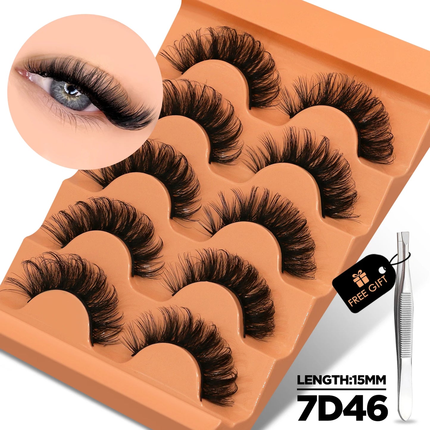 GROINNEYA Cat Eye Lashes Fluffy Faux Mink Lashes 8D Volume Wispy Long Lashes Fake Eyelash Russian Strips 5 Pairs Pack Makeup