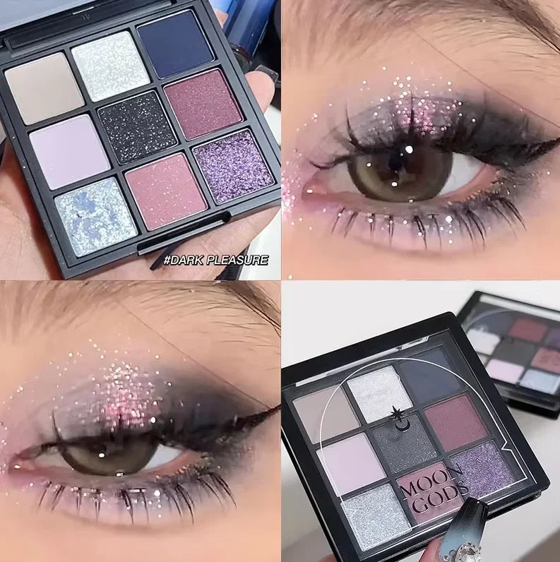 New Nine-color Eyeshadow Palette Rose Pink Color Pearly Matte Glitter Eyeshadow Pallete Shiny Eye Shadow Eye Pigments