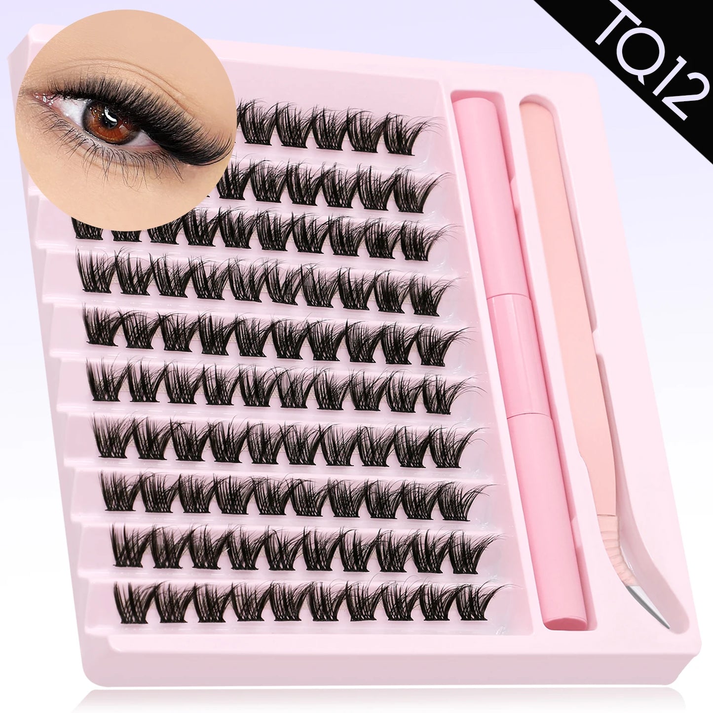 GROINNEYA Eyelash Clusters Kit DIY Lash Extension Kit Lash Bond And Seal And Eyelash Tweezers With Waterproof Strong Hold