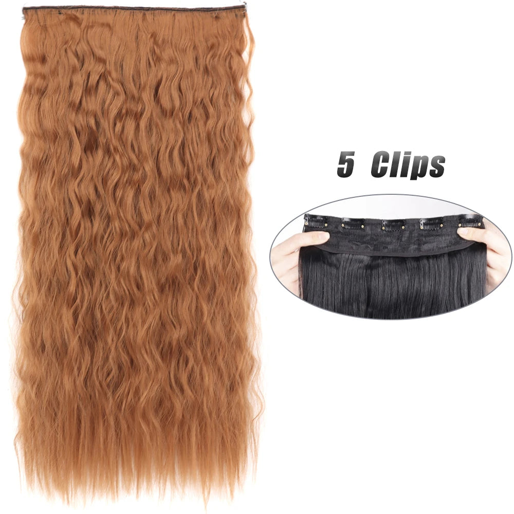 Synthetic 5 Clip In Hair Extensions Long Straight Hairstyle Hairpiece Black Brown Blonde 80CM Natural Fake Hair For Women