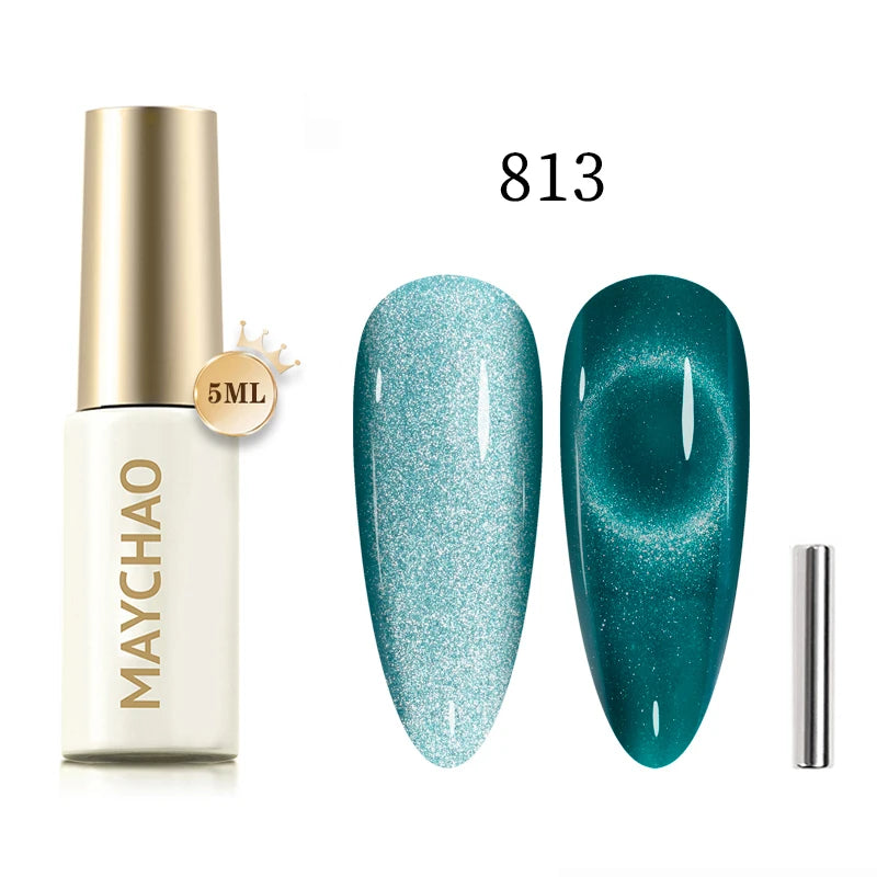 MAYCHAO 5ml Cat Eye Magnetic Gel Nail Polish Shiny Glitter Gel Lacquer Semi Permanent Soak Off UV LED Varnish Manicure Nail Art