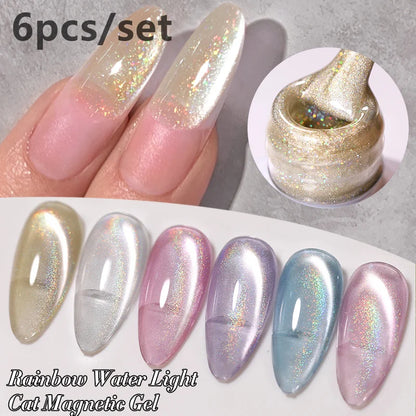 BORN PRETTY 6Pcs Water Light Cat Magnetic Gel Polish Set Winter Dark Red Blue Silver Semi Permanent Soak Off UV LED Gel Varnish