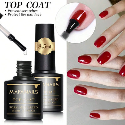 2PCS 8.5ml Base Coat & Top Coat Gel Nail Polish Set - Long Lasting Soak Off LED Nail Lamp Gel Base Top Coat Finish Nail Varnish