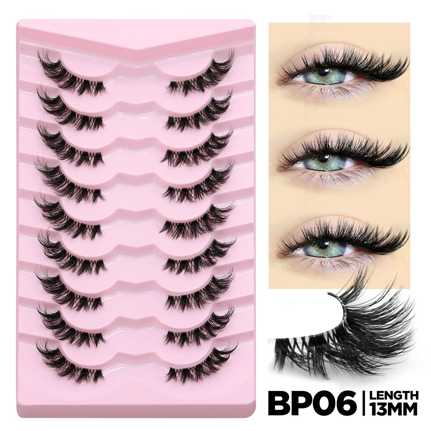 GROINNEYA Half Eyelashes Natural Cat Eye Lashes Soft Wispy Clear Band Lashes With Winged Ends For Extended Eye Look Makeup