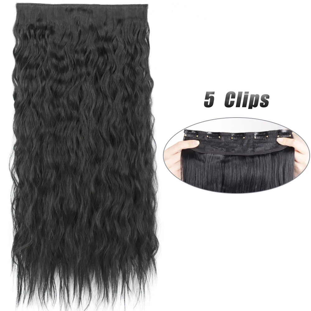 Synthetic 5 Clip In Hair Extensions Long Straight Hairstyle Hairpiece Black Brown Blonde 80CM Natural Fake Hair For Women