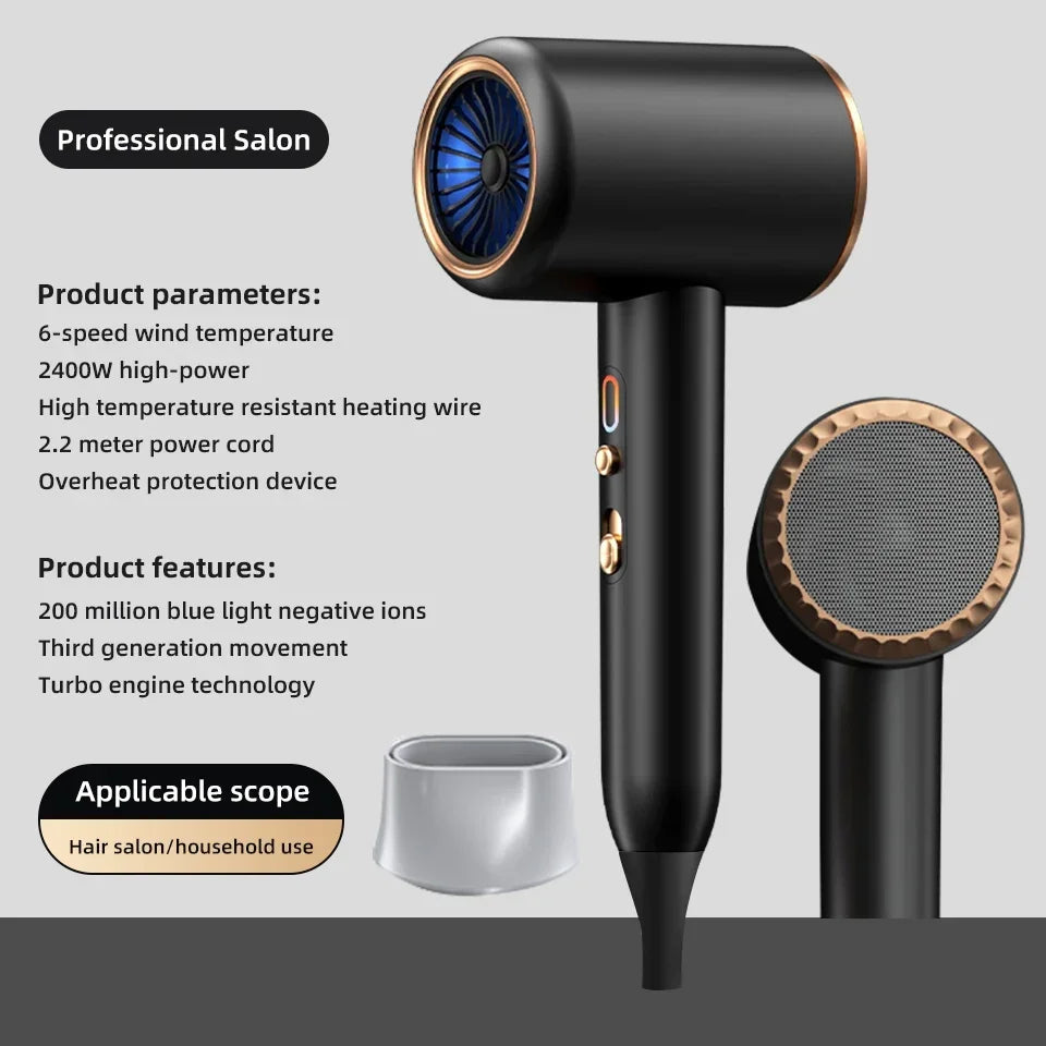 Professional Hair Dryer Hot Cold Wind Air Brush Hairdryer Negative Lonic Blow Dryer  Strong PowerDryer Salon Tool 2400W 3th Gear