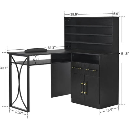 L-Shaped Nail Desk for Storage, Versatile Manicure Table with Drawers, Nail Desk with Cabinets, Professional Manicure