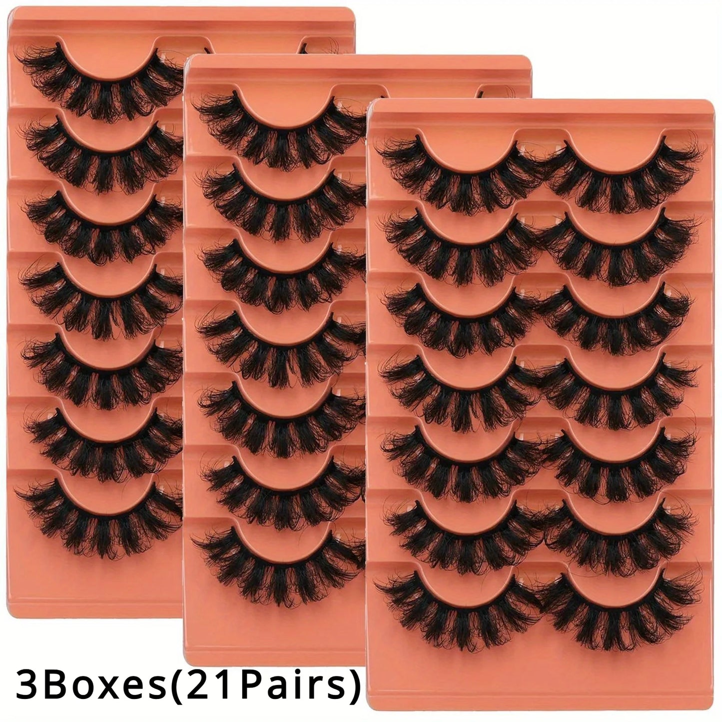 3Boxes(21Pairs) False Lashes Fluffy False Eyelashes Full Wispy Lashes 8D Volume Curly Fake Eyelashes