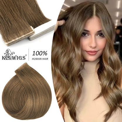 K.S WIGS Tape in Hair Extensions Straight Natural Remy Virgin Seamless Human Hair Extensions for Women Tape in Hair Extensions