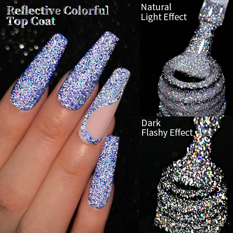 LILYCUTE 7ML Reflective Glitter Gel Nail Polish Bright Sparkling Silver Color Semi-permanent Soak Off Nail Art UV Gel Varnishes