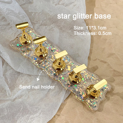 Gold Foil Nail Stand For Tips Star Sequin Nail Display With Base Nail Organizer Showing Shelves Pen Holder Nail Art Manicure Set