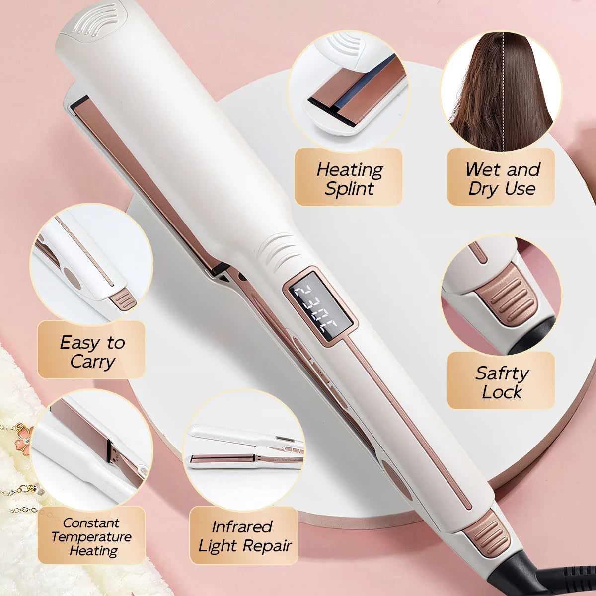 TQ-H2 Hair Straightener Instant Temperature LCD Display Professional Heating Curling Iron Hair Curler Infrared Hair Care Dry Wet