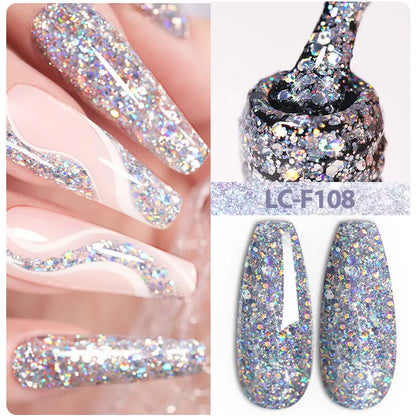 LILYCUTE 7ML Reflective Glitter Gel Nail Polish Bright Sparkling Silver Color Semi-permanent Soak Off Nail Art UV Gel Varnishes