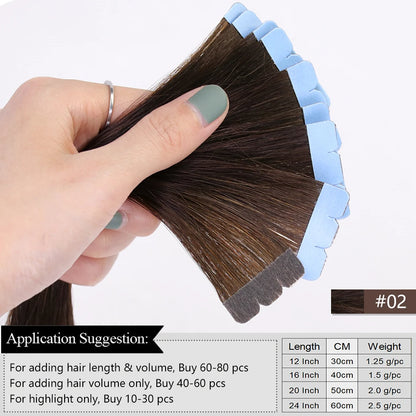 Mini Tape Hair Extensions Human Hair Natural Tape in Hair Extentions 3x0.8cm Invisible Tape 10pcs/pack For Side Hair