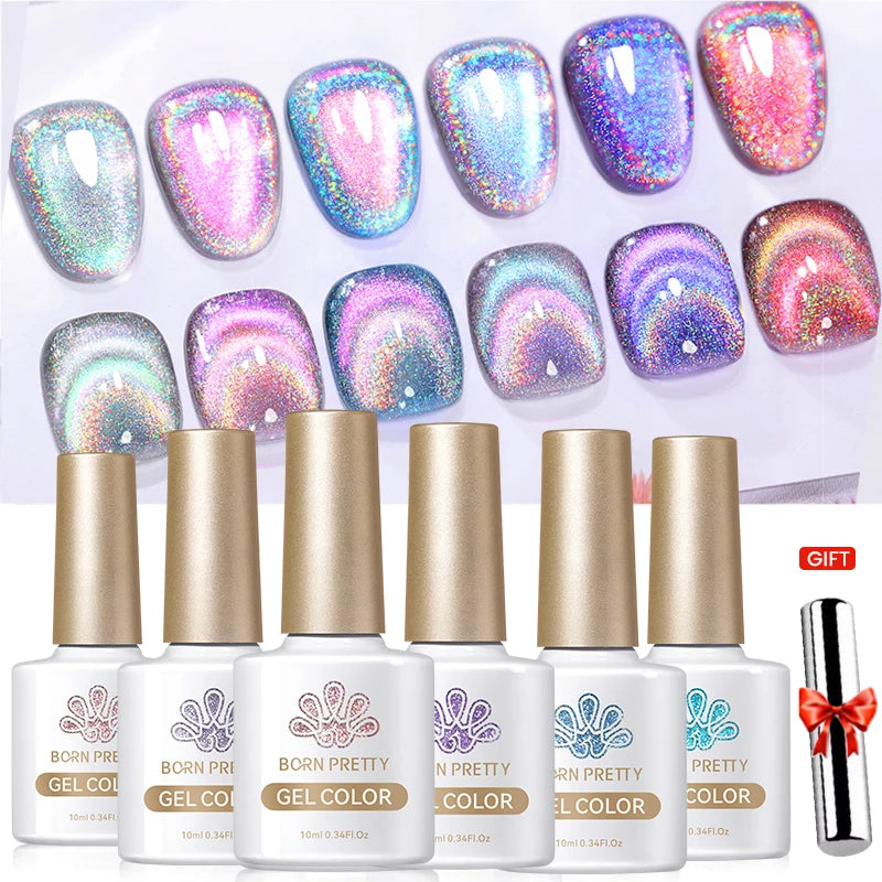 BORN PRETTY 6Pcs Water Light Cat Magnetic Gel Polish Set Winter Dark Red Blue Silver Semi Permanent Soak Off UV LED Gel Varnish