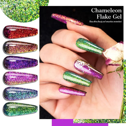 BOZLIN Chameleon Flake Gel Nail Polish Spring Color Sparkling Sequins Soak Off UV Glitter Gel Varnish Nail Art Decoration 5ML