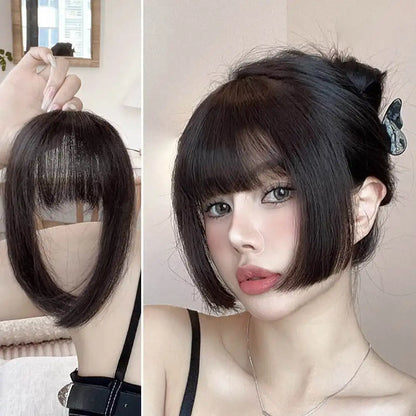 1Pc Cute Synthesis Princess Cut Bangs Hair Extension Synthetic Wig Natural High Temperature Synthetic Fake Bangs Hair Piece Clip