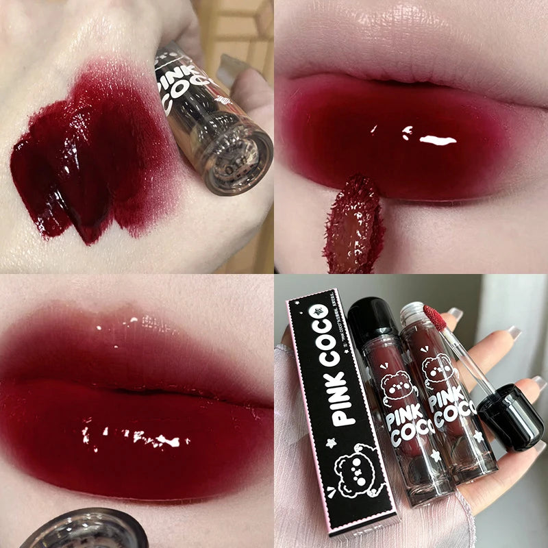 Punk Juice Red Lipgloss Black Mirror Glass Water Light Clear Lip Glaze Waterproof Non Stick Liquid Lipstick Nude Lip Tint Makeup