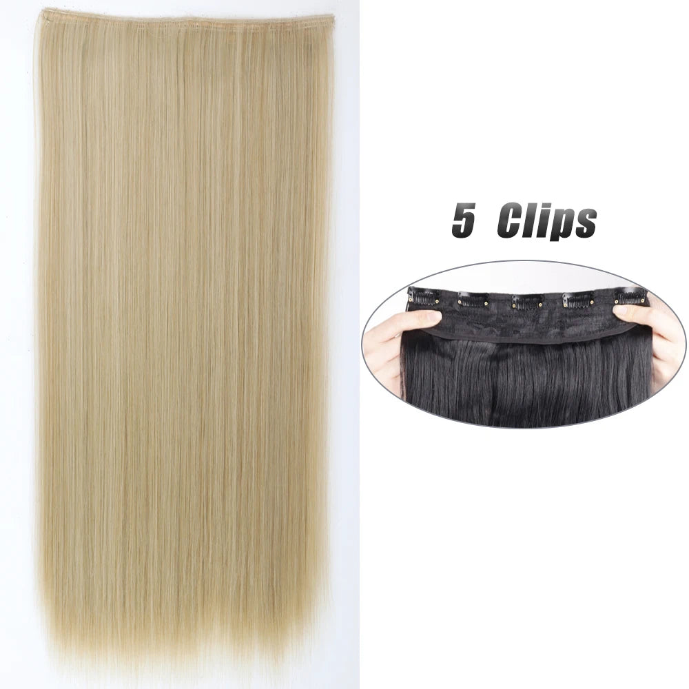 Synthetic 5 Clip In Hair Extensions Long Straight Hairstyle Hairpiece Black Brown Blonde 80CM Natural Fake Hair For Women