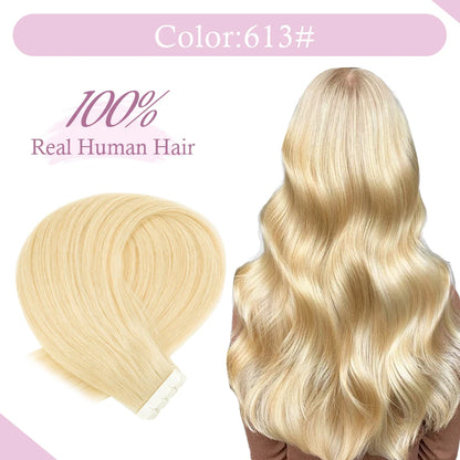 TSITSI Straight Human Hair Tape In Human Hair Extensions Natural Hair 100% Premium Non-Remy Seamless Skin Weft Hair For Girls