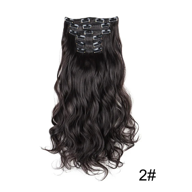 24Inch 16 Clips in Hair Extensions Long Straight Hairstyle Synthetic Blonde Black Hairpieces Heat Resistant False Hair Daily Use