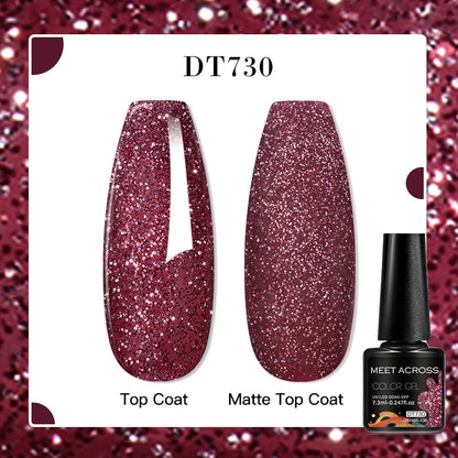 MEET ACROSS 7ml Red Metallic Color Gel Nail Polish Red Gold Silver Semi permanent Soak Off UV Gel Varnish Nail Art For Manicure