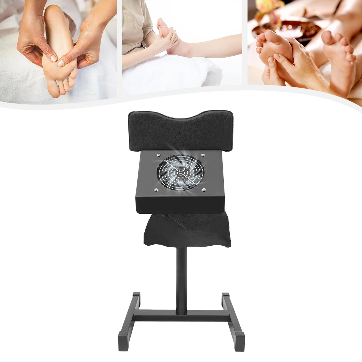 Pedicure Stool Chair Beauty Salon Lift Stool Footrest Nail Bench W/Cleaning Fan White/Black