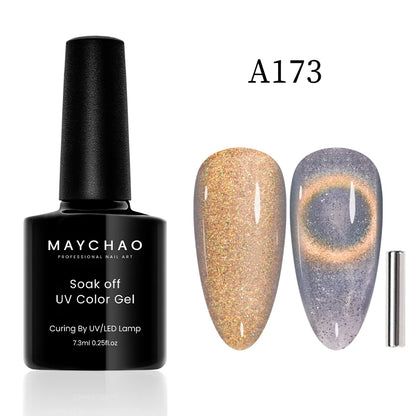 MAYCHAO 5ml Cat Eye Magnetic Gel Nail Polish Shiny Glitter Gel Lacquer Semi Permanent Soak Off UV LED Varnish Manicure Nail Art