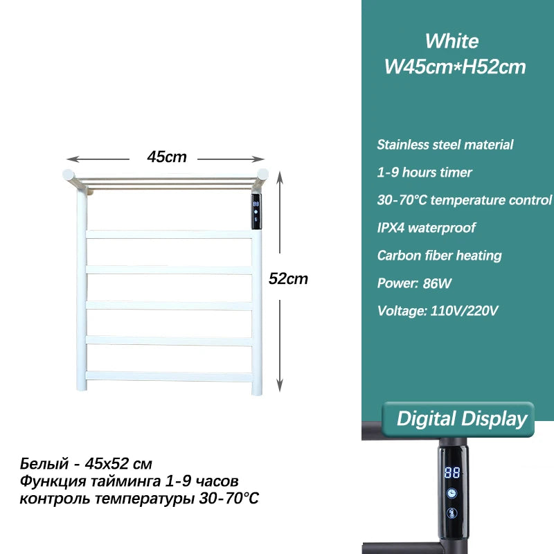 Stainless Steel Electric Heated Towel Rack With Touch Screen.Bathroom Wall Mounted Electric Towel Dryer.110V/220V Towel Radiator