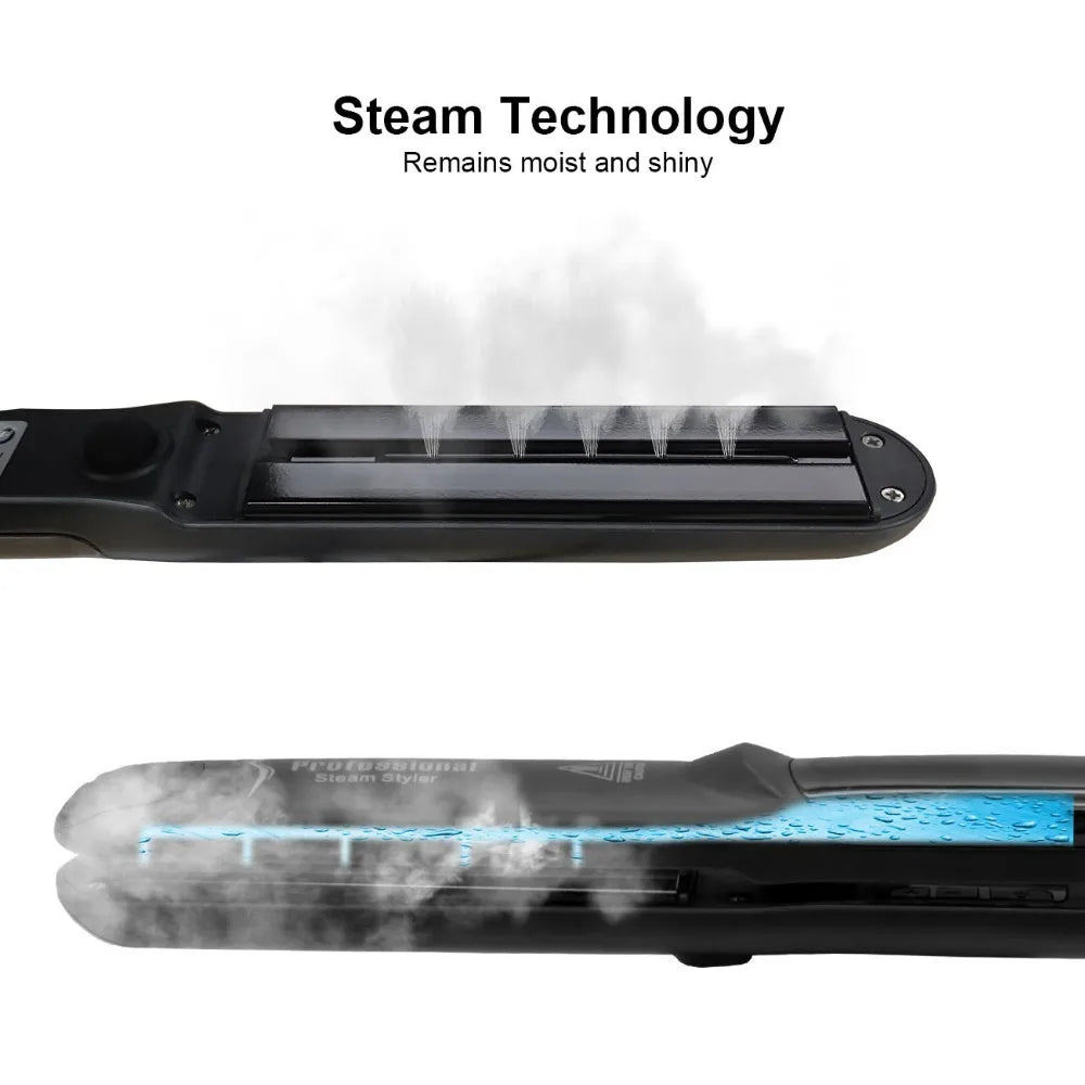 2024 Best Steam Hair Straightener 450℉ Fast Heating Ceramic 2in1 Hair Straightening Curler Professional Hair Flat Iron Steampod