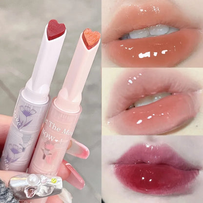 Water-light Lip Glaze Mirror Glitter Lip Tint Long Lasting Moisturising Love Heart Shape Solid Lipstick Pen Lips Makeup Cosmetic