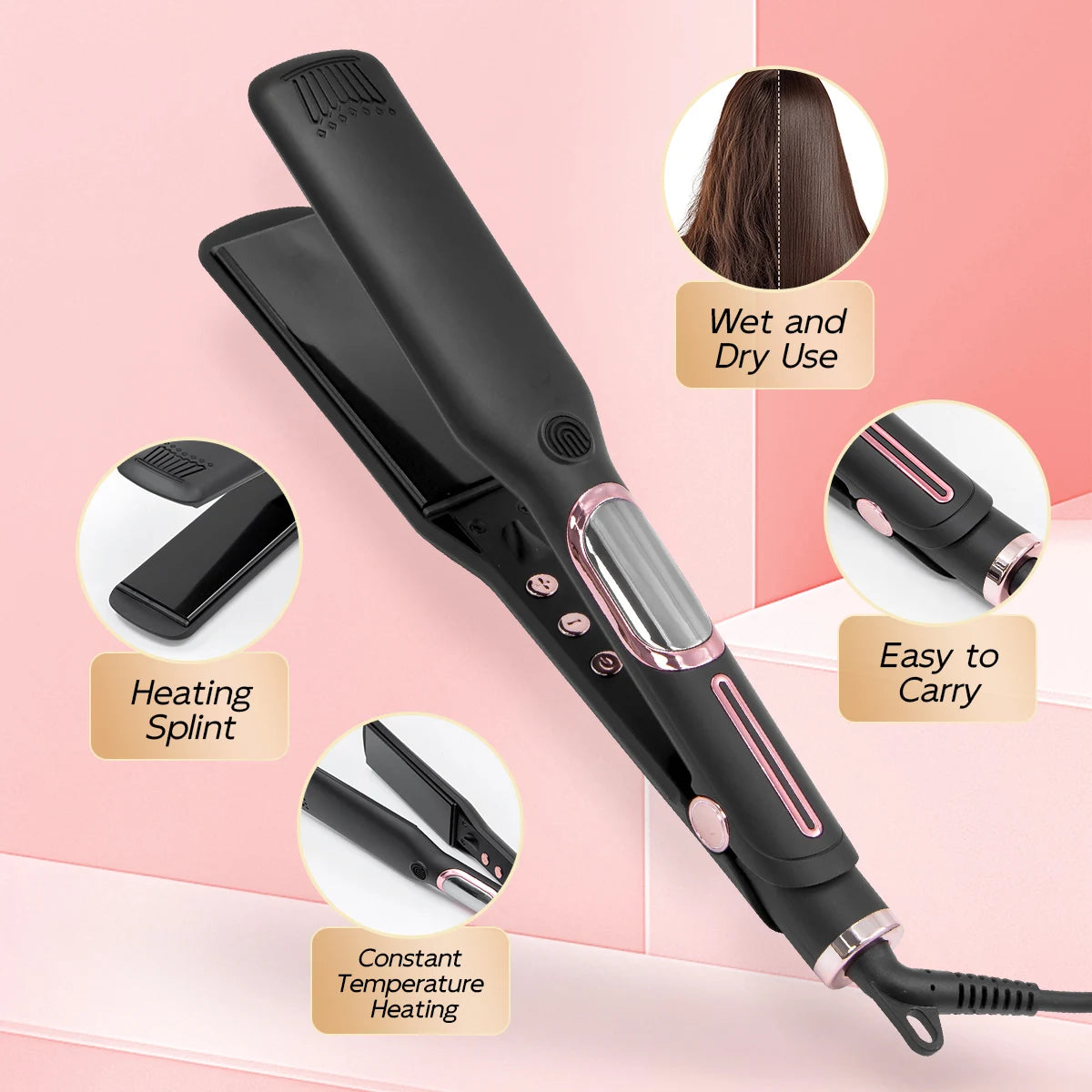 TQ-H1 Professional Hair Straightener Ceramic Digital LCD Display Instant Heating Curling Iron Hair Curler Adjustable Temperature