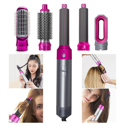 5 in 1 Hair Dryer Hot Comb Set Professional Curling Iron 3 Temperature Settings Hair Straightener Automatic Curler Styling Tool