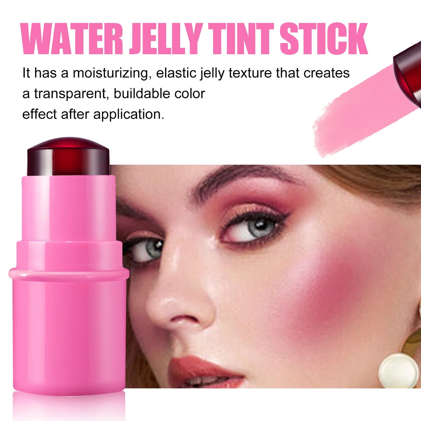 berry Silky Matte Pearl Stick Blush Cream for Lips and Cheeks with Rotating Flat Tube Makeup Jelly Blush Lip Gloss Stick