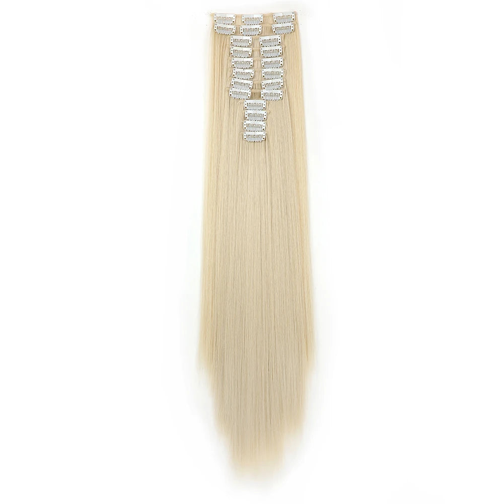 20Inchs Hair Synthetic Extensions 12pcs/set  Straight Hairstyle Full Head Clip 22 Clips  Hair Extensions For Women Girls