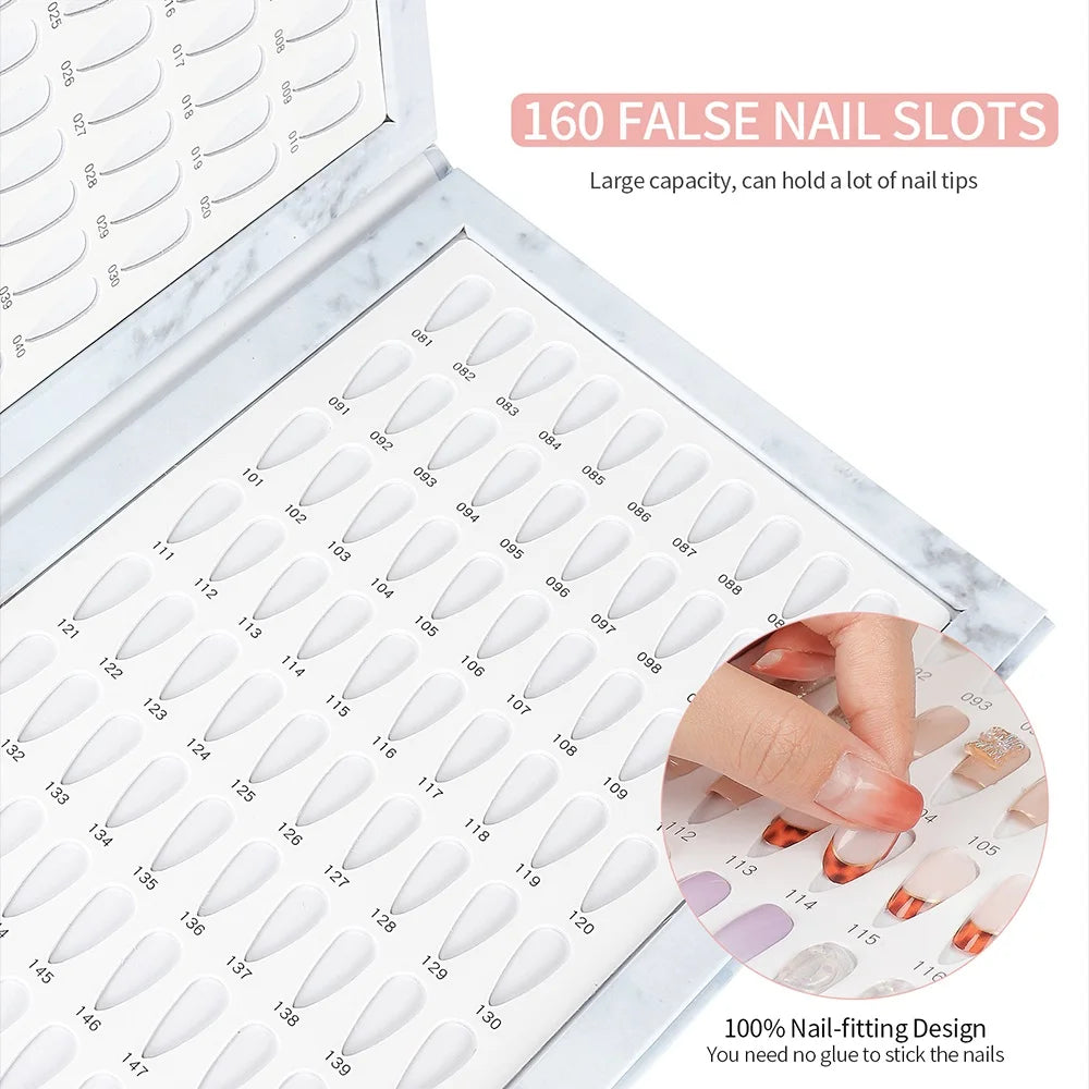 160PCS Colors Fake Nails Tips Display Book Nail Polish Storage Book False Nails Styles Showing Book with 192PCS Fake Nails Tools