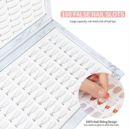 160PCS Colors Fake Nails Tips Display Book Nail Polish Storage Book False Nails Styles Showing Book with 192PCS Fake Nails Tools