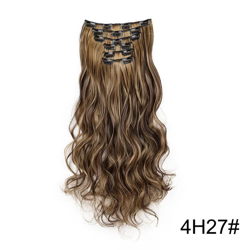 24Inch 16 Clips in Hair Extensions Long Straight Hairstyle Synthetic Blonde Black Hairpieces Heat Resistant False Hair Daily Use